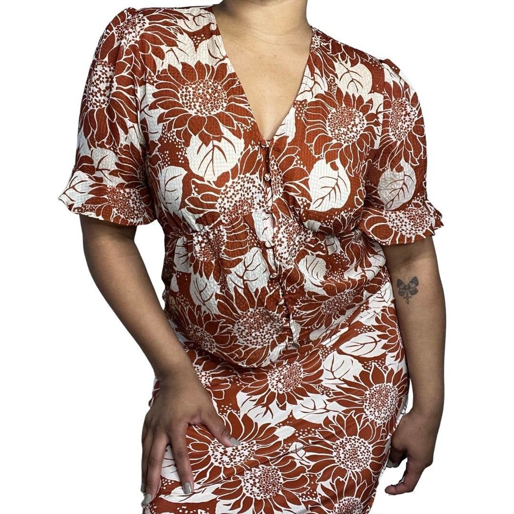 Burnt Orange Floral Madewell Silk Blouse